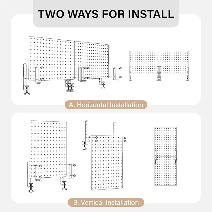 HUHOLE 32 x 12 inch Clamp On Desk Pegboard, Black Metal Desktop Organizer, Desk Accessories for Gaming & Office, Versatile Clamp-On Pegboard for Organization and Storage