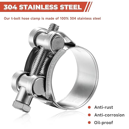 AKIHISA T-Bolt Hose Clamps,304 Stainless Steel Heavy Duty Adjustable Tube Clamps (32-35mm 4pack)