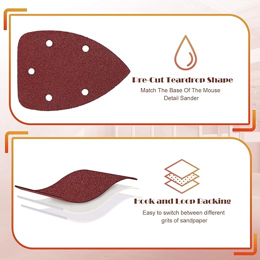 60 Grit Mouse Sander Sandpaper, Jamiikury 5 Hole Detail Sander Sandpaper Palm Sander Paper Mouse Sanding Pads Hook and Loop Sanding Sheets - Pack of 20