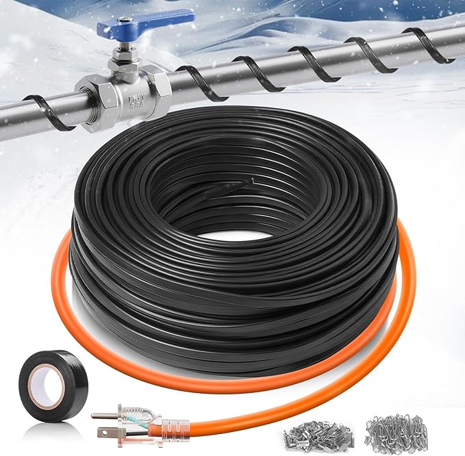 Pipe Heating Cable 30FT (3FT-200FT) for Metal & Plastic Water Pipes - Freeze Protection up to -40°F, 5W/FT 120V Heat Tape to Keep Water Flowing