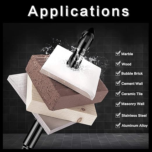 10-Piece 5/16“ Masonry Drill Bits for Tile Glass Ceramic Wall Brick Stone Soft-Metal Wood, 5/16 Inch Concrete Drill Bits Cement Drill Bit Set, 3-Flat Shank, YG8 Carbide Tungsten Steel Alloy Tip 8mm