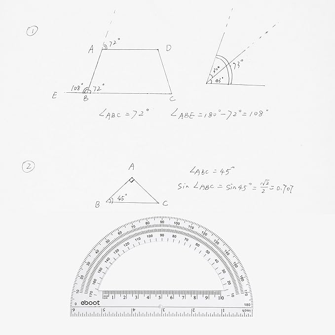 EBOOT Plastic Protractor Math Protractors 180 Degrees, 6 Inch, Pack of 2 (Clear)