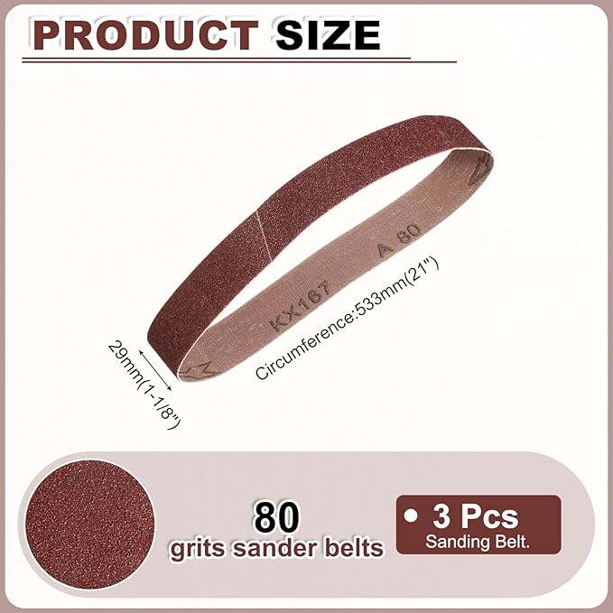 HARFINGTON 1-1/8 x 21 Inch Sanding Belts, 15 Pcs 80 Grits Aluminum Oxide Abrasive Belt Sander File Belt for Woodworking, Metal Polishing, Knife Sharpener