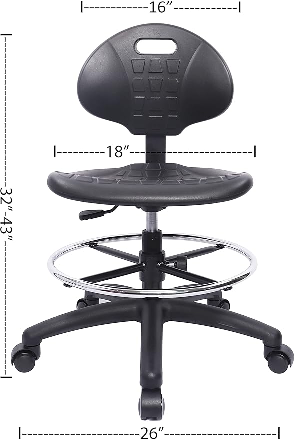 CHAIR MASTER Drafting Stool - Easy to Clean! Ergonomic Polyurethane Chair. Seat Height Adjustable w/Heavy Duty Footring for Home, Automotive, Lab, Cleanroom (Standard Casters, Medium Stool)