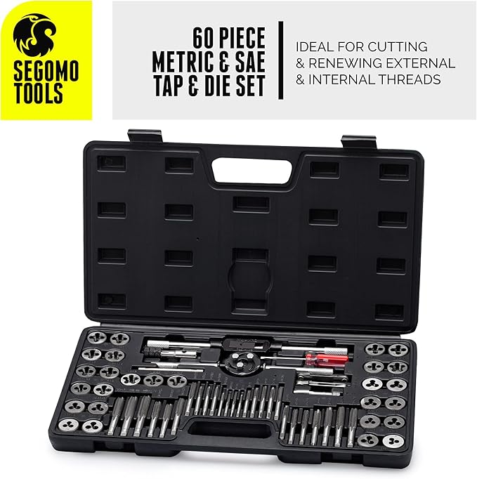 Segomo Tools 60 Piece Metric & SAE Threading Tap & Die Tool Set - TD60MMSAE