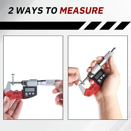 VINCA Absolute IP64 Origin Digital Micrometer, DMCA-0105 0-1"/0-25mm, 0.00005" /0.001mm Resolution, Hold Function, Carbide Tip