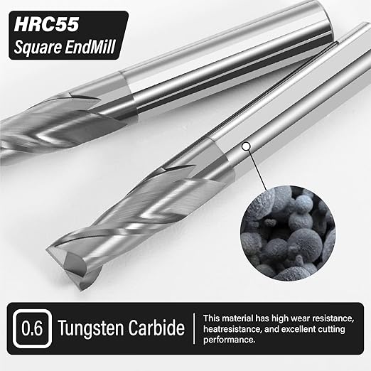 3PCS 1/4" Micrograin Carbide Square End Mill Set 2 Flute HRC 55 AlTiN Coating End Milling Bits for Milling Alloy Steels, Hardened Steel, CNC Router Bits