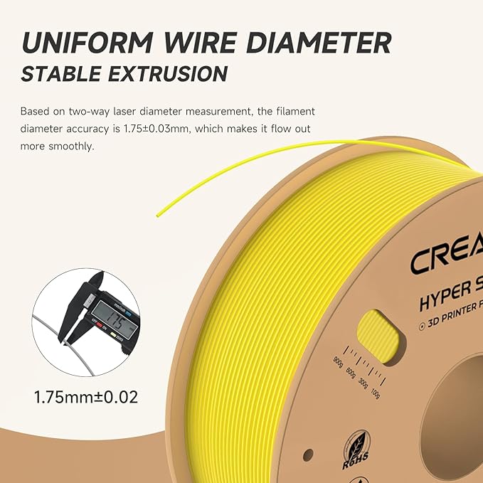 Official Creality Hyper PLA Filament 1.75mm, High Speed 30-600mm/s 3D Printer Filament PLA, Dimensional Accuracy +/-0.02mm, Fit Most FDM 3D Printers，1KG(2.2lbs) Spool Yellow