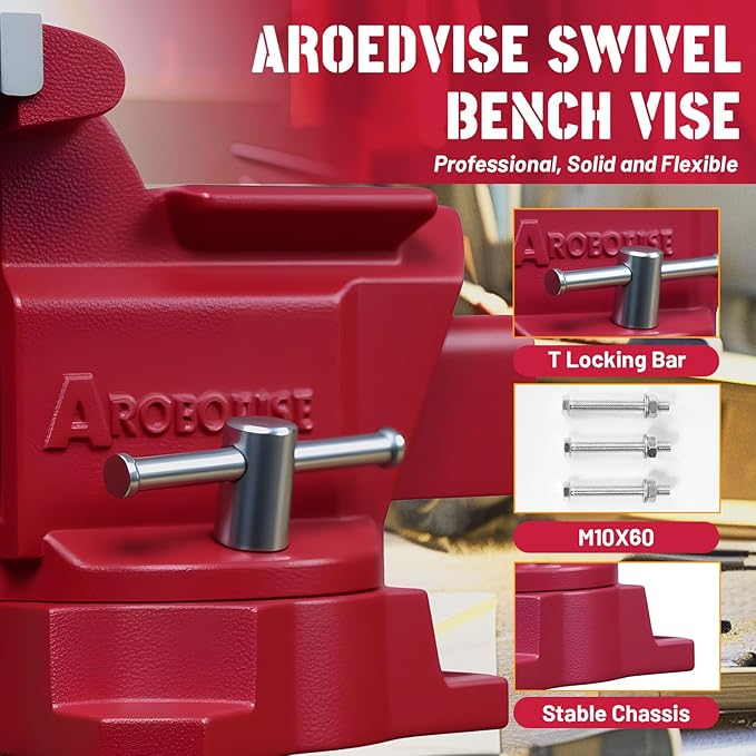 Bench Vise 4.5-Inch Heavy Duty Vise 210° Swivel Base, Multi-Purpose Vise with Large Anvil for Industrial, Home(4.5" Jaw Width)