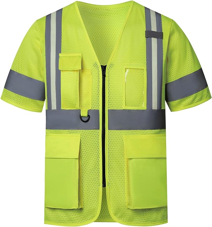 A-SAFETY High vis Reflective Mesh safety Vest ANSI Class 3,with Pockets and Zipper