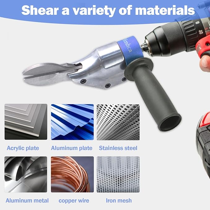 360° Pivoting Drill Metal Shear Attachment, Professional Power Tool Accessory for Cordless & Corded Drills, Heavy-Duty Metal Cutter for Iron, Aluminum & Copper Sheets with Adjustable Handle- B