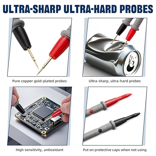 Professional Multimeter Test Leads 1000V 20A 40.5in, Heavy Duty Silicone Test Leads with Ultra-Hard Gold-Plated Test Probes, 0.16in/4mm Banana Plugs for Fluke/AstroAI/INNOVA/Klein Multimeter