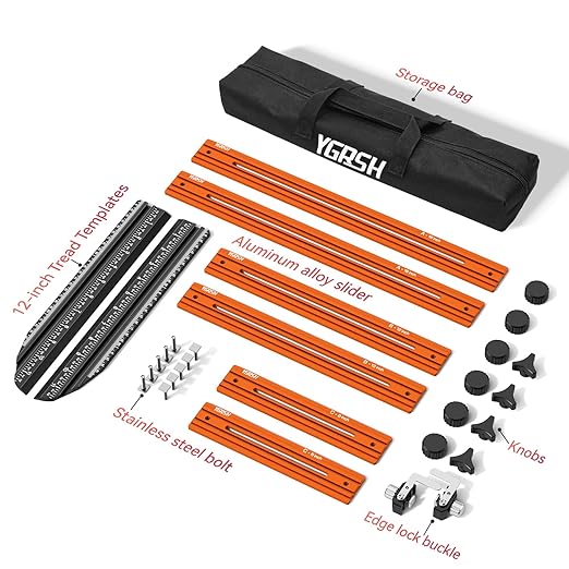 Stair Tread Template Tool - Precision Stair Gauge Measuring Tool with Self Locking Width, 8-72 Inches Lightweight Stair Tread Tool & Jig for Steps Measuring & Scribe, Orange