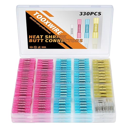 330PCS Heat Shrink Butt Connectors,Solder Seal Butt Splices, Waterproof Insulated for Marine, Automotive, Electrical Wiring
