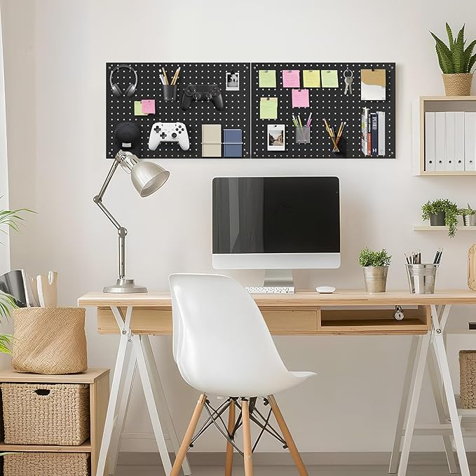 Peg Board, 3 Pack Metal Pegboard Panels Black Pegboards Wall Organizer with Frame Large Heavy Duty Peg Board with Hooks for Walls Home, Garage Tool Storage, Office, Craft Room, Kitchen 24”×16”