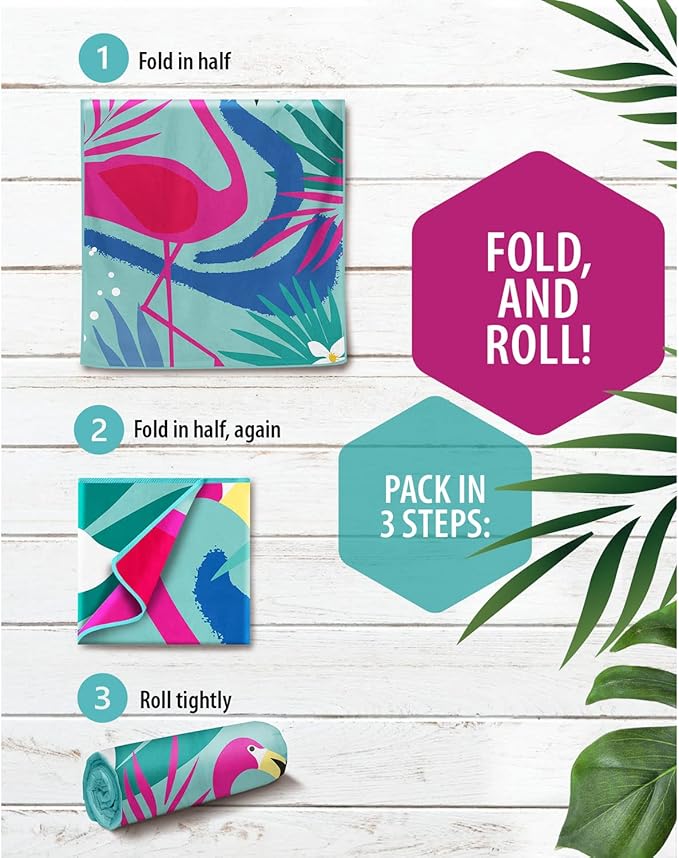 VENTURE 4TH Microfiber Beach Towel: Quick-Dry, Compact, Sand-Free, Absorbent, Sandproof and Lightweight - Perfect for Camping, Beach, and Roadtrips (Turquoise Flamingo Design | 35x78 inches)