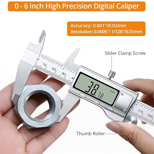 Neoteck 6 inch/150mm Digital Caliper Vernier Caliper Stainless Steel LCD Display Digital Caliper Measuring Tool with Fraction/Inch/MM Conversion Used for Inside,Outside Diameter,Depth,Step Measurement