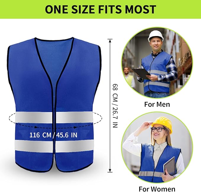 Safety Vest, Reflective High Visibility Construction Vest for Men, Work, Cycling, Runner, Surveyor, Volunteer, Road