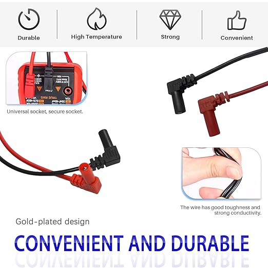 Multimeter Leads, 1000V 10A Meter Leads & Gold-Plated Needle Multimeter Probes