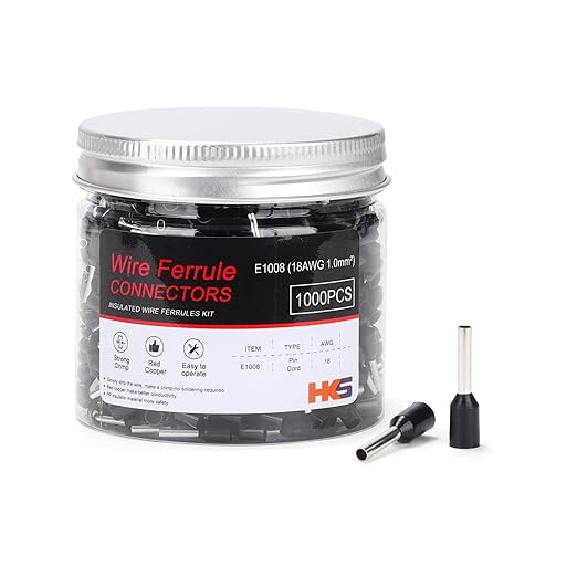 HKS 1000PCS Wire Ferrule Connectors - AWG 18-1.0mm² Copper Barrel Pin Cord Ends Insulated Ferrules Terminals - E1008 Black