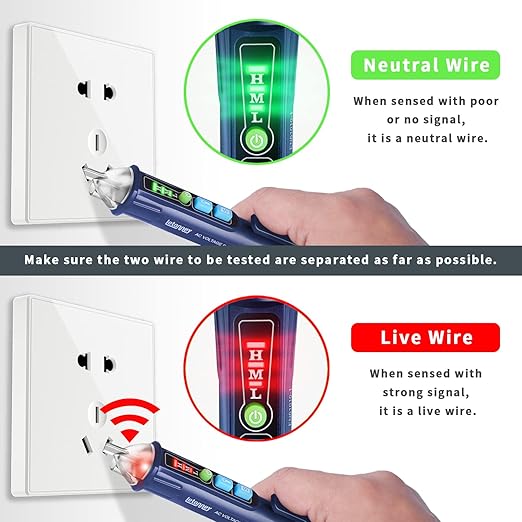 Voltage Tester, Non Contact AC Voltage Tester Pen, Wire Breakpoint Finder, Dual Range 12V-1000V/48V-1000V, Buzzer Flashing LED Alarm, Flashlight (Blue)