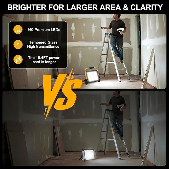 100W 11000LM LED Work Light with 16.5FT Cord, IP66 Waterproof, Portable Flood Light for Construction, Workshop, Garage, and Outdoor Use