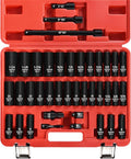 1/2” Drive Impact Deep Socket Set, 39 Pieces Metric(8-24mm)/SAE(5/16 to 1-1/4), CR-V Steel Tool Set with 3”, 5”, 10” Extension Bar, Adapters