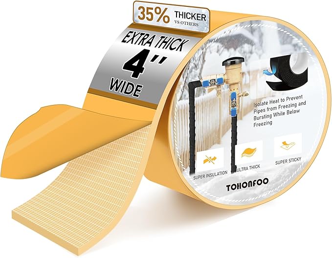 Pipe Insulation Tape, Foam Insulation Tape for Outdoor Pipes Winter Freeze Protection, Foam Pipe Insulation Wrap, Heat Tape for Water Pipes, Copper Pipes, PVC, AC Line, 4in x 15ft, Beige