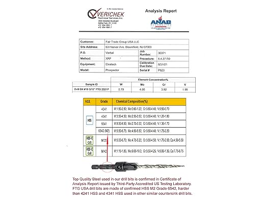 FTG USA Adjustable Wood Countersink Drill Bit #10 (3/16") with Tapered Drill Bit for Woodwork