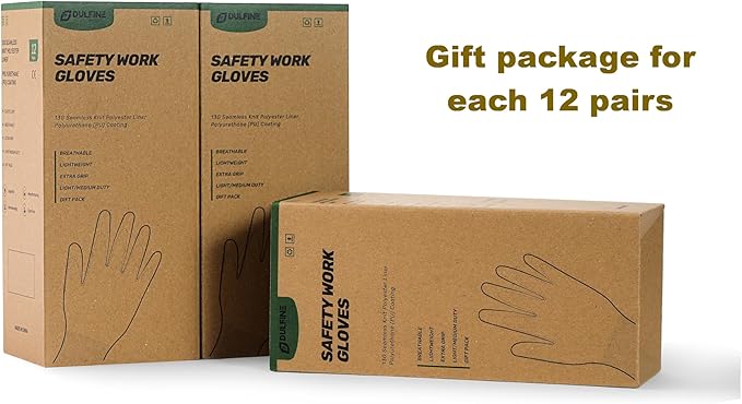 DULFINE Safety Work Gloves PU Coated-12 Pairs,Grey Seamless Knit Glove with Polyurethane Coated Smooth Grip on Palm & Fingers, for Men and Women, Ideal for General Duty Work (Extra Large)