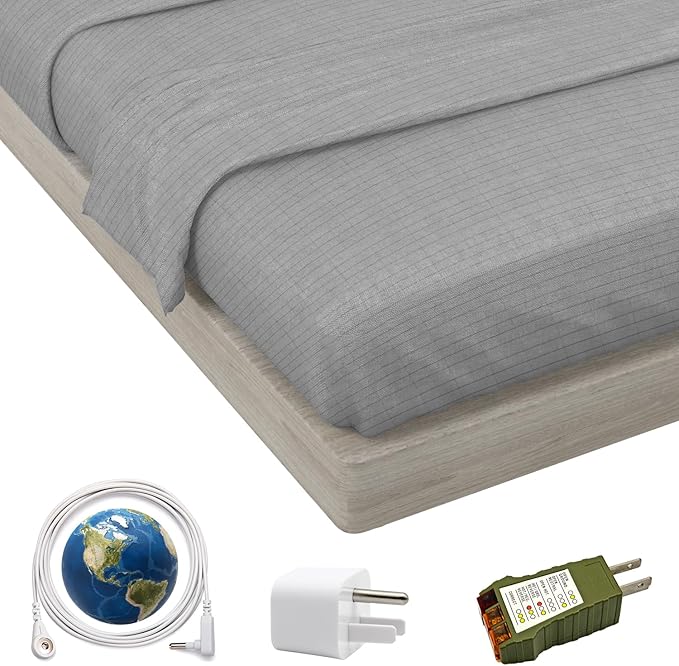 Earthing Grounding Fitted Sheet with Earth Connection Cable 5% Pure Silver Fiber and 95% Cotteon Conductive Bed Sheet Deep Pocket 18“240TC