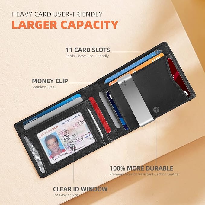 RUNBOX Slim Wallets for Men - Leather Money Clip Mens Wallet - RFID Blocking Front Pocket Bifold Wallet - Minimalist Credit Card Holder with Gift Box