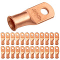 SELTERM 25pcs 1 AWG 1/4" Stud Battery Lugs, Ring Terminals, Heavy Duty Copper Wire Lugs, Battery Cable Ends, 1 Gauge Ring Terminal Connectors, UL Bare Copper Eyelets Electrical Battery Cable Lugs