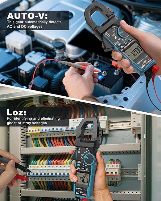 Clamp Meter DURFICST Digital Inrush Clamp Multimeter AC/DC 600A 6000 Counts Amp Voltage Tester with VFD, LOZ Mode，Measures AC/DC Current Voltage NCV Temperature Resistance Capacitance Frequency