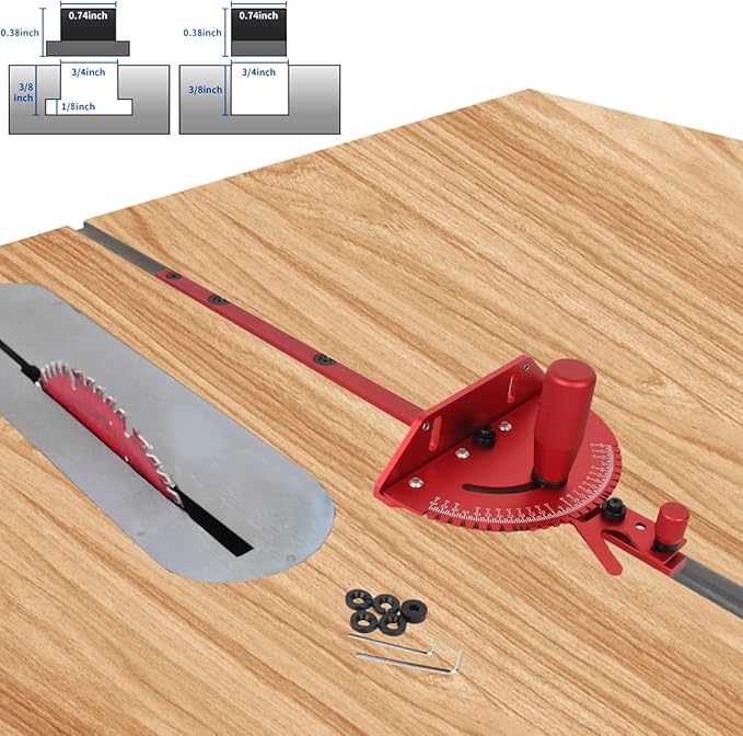 Table Saw Miter Gauge, Works w/Table Saws, Router Table, Band Saw (Red)