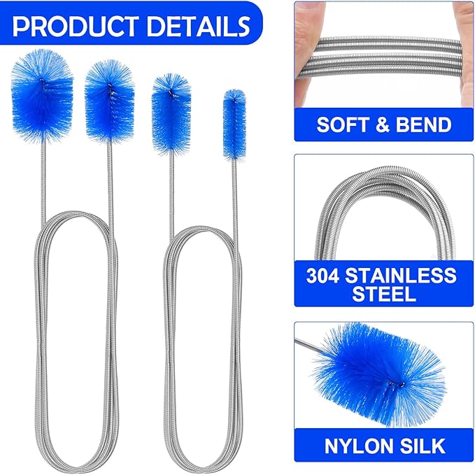 12pcs Flexible Drain Brush 78 Inch Pipe Cleaning Brush 63 Inch Drain Cleaner Brush 59 Inch Hose Brush and 3 Pcs 9 Inch Straw Cleaner Brush for Straws Kitchen Sink Plumbing Shower Drain Tube (Blue)