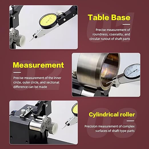 Concentricity Tester, Coaxiality Measuring Instrument, Measuring Dia 1-35mm, Length 102mm, Precision Resolution 0.002mm, with a Measuring Stand, for Measuring Stepped Shafts, Bushings et al