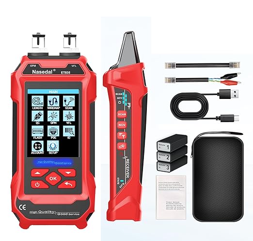 Network Cable Tester Ethernet Wire Tracer Cable Toner Generator RJ45 CAT5 CAT6 CAT7 CAT8 UTP STP RJ11 BNC Tester 3.5-inch Screen QC Test Cable Length Cable Maping Port Flashng Tester (ET835)