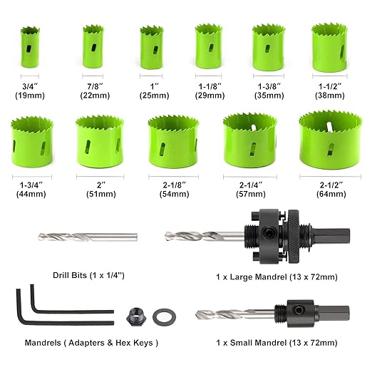 Yougfin Hole Saw Kit, 18 Pieces Bi-Metal Hole Saws Heavy Duty Hole Cutter with Carrying Case, Ideal for Metal, Cornhole Boards, Wood, Plastic, Drywall