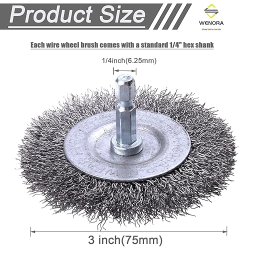 6 Pack Wire Wheel Brush for Drill - 1/4 Inch Hex Shank, Coarse Carbon Steel Crimped Wire Wheel for Cleaning Rust