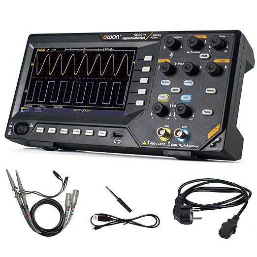 OWON Oscilloscope, Digital Oscilloscope Dual Channel 100MHz Bandwidth Oscillograph, with 7” TFT LCD Display (100MHz / 2CH / OWON SDS210)