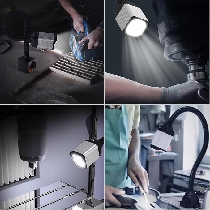 LED lathe Work Light, 20in Flexible GooseneckLamp with 28LEDs, 1200 Lumen Machine Light for Lathe CNc Milling Drill Press Sewing Machine Industrial Lighting, 120V(Base with 4screw holes)