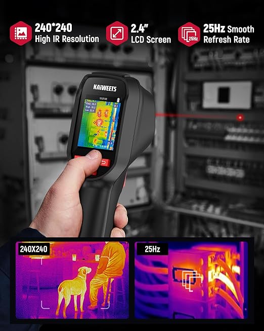KAIWEETS KTI-200 Thermal Camera, 240x240 High IR Resolution, Thermal Imaging Camera with Laser Pointer, -4°F to 1022°F Infrared Imager, 25Hz Refresh Rate, 15 Color Palettes, 8H Run Time, 50°FOV, IP54