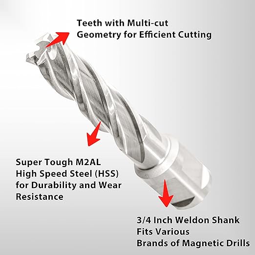 S&F STEAD & FAST HSS Annular Cutter 9/16" Cutting Diameter 2" Depth of Cut, 3/4" Weldon Shank, Mag Drill Bit with Pilot Pin for Magnetic Drill Press