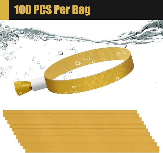 100 Pcs Cloth Event Wristbands, Event Wristbands, Colored Wrist Bands for Events, for Lightweight Concert Wrist Strap for Activities, Party Bracelets for Events (Color : Gold)