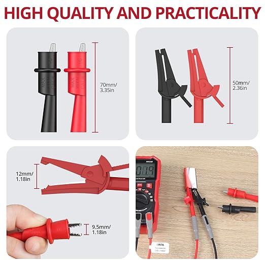 BINTA 27-Piece Silicone Multimeter Leads Kit with Replaceable Gold-Plated Test Probes 4PCS Alligator Clips Test Hook, Multimeter Leads Kit for Industrial Car Electrical Testing Home CAT Ⅲ 1000V 20A