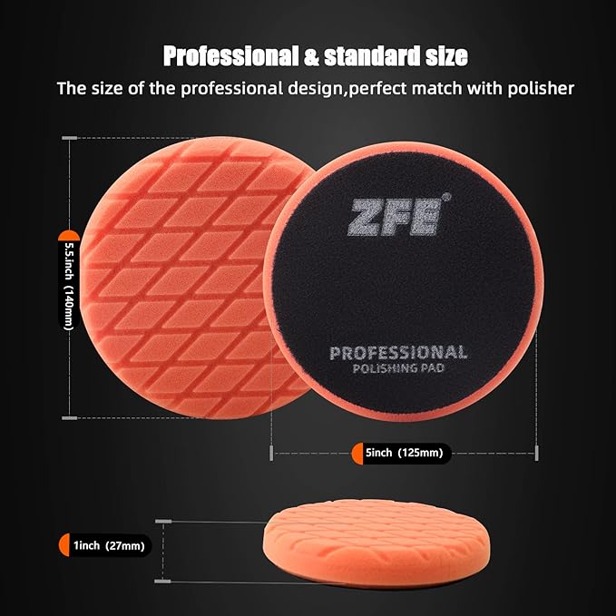 Buffing Polishing Pads, ZFE 7Pcs 5"(125mm) Waffle Foam Buffing Pads Polishing Pads Wool Pad Kit for 5Inch Backing Plate RO/DA/GA Car Polisher Boat Compounding, Polishing and Waxing