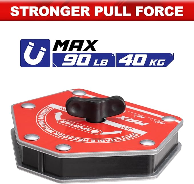 Spurtar Switchable Welding Magnets 90lbs Welding Clamps On Off Magnet Holder, Heavy Duty Hexagon Clamp Tools and Accessories Multi-Angle