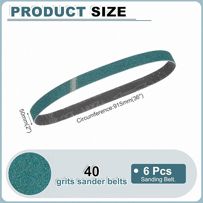 HARFINGTON 2 x 36 Inch Sanding Belts, 6 Pcs 40 Grit Zirconia Abrasive Belt Sander File Belt for Woodworking, Metal Polishing, Knife Sharpener