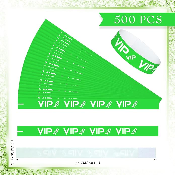 Teling 500 Pack VIP Plastic Wristbands Bracelets Party for Events VIP Custom Wristbands Plastic Bracelets Tear proof Waterproof Wrist Bands Arm Bands for Events Concerts